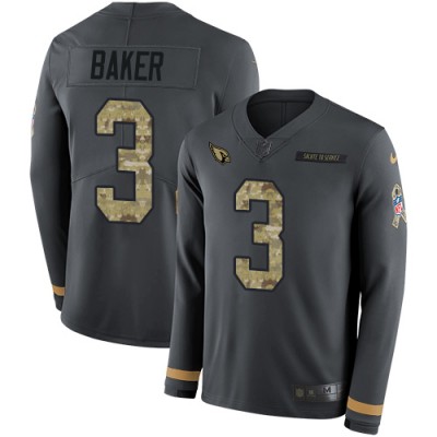 Nike Arizona Cardinals #3 Budda Baker Anthracite Salute to Service Men's Stitched NFL Limited Therma Long Sleeve Jersey